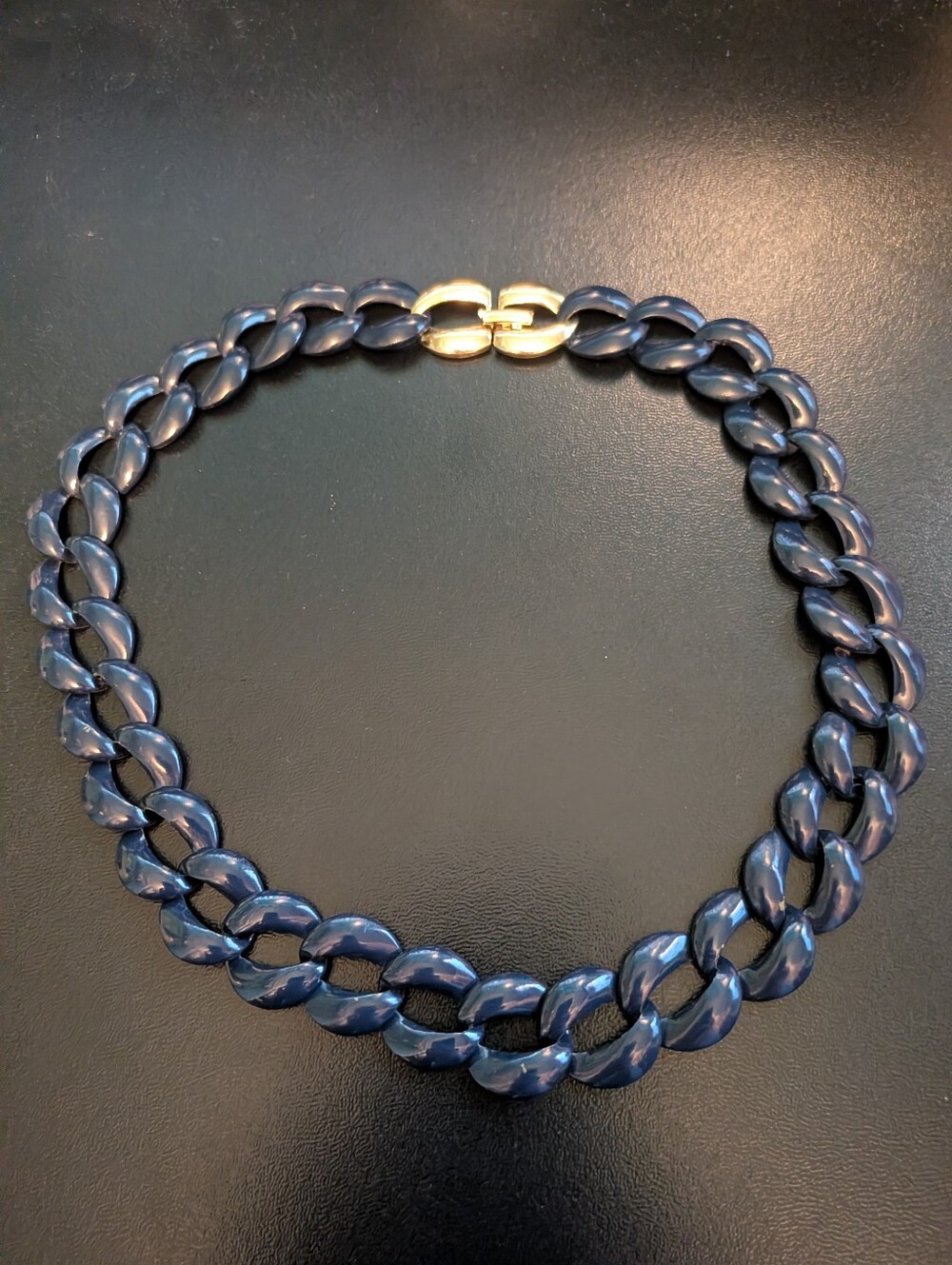 VTG Napier Navy Blue Enamel Gold Chunky Link Necklace PAT 4774749